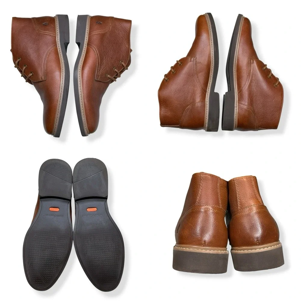 Hush Puppies Detroit Chukka Boots Men Size 10 Cognac Tan Leather Lace Up